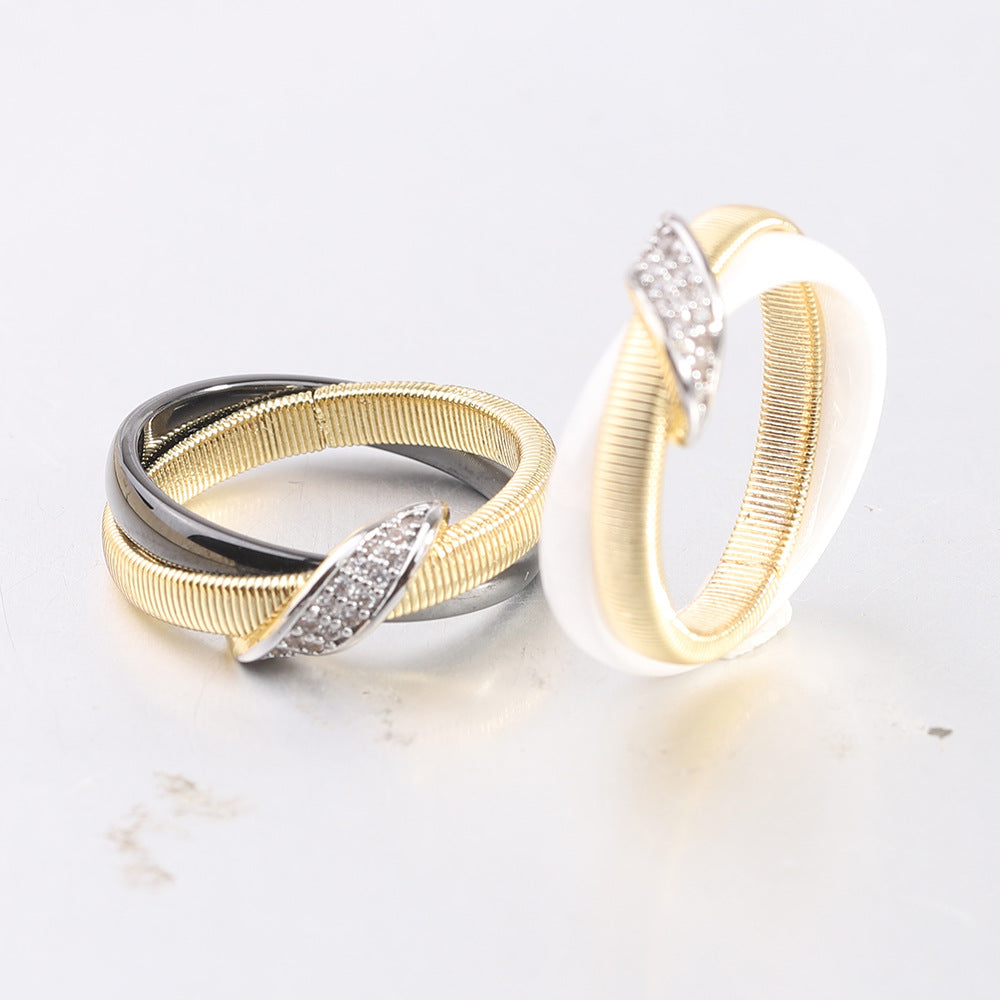 Damen Ring mit kunstvollem Design aus hochwertigem Edelstahl und Zirkonia-Besatz Shop Nory
