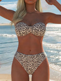 Damen Bandeau-Bikini mit elegantem Leopardenmuster und hohem Beinausschnitt Shopnory