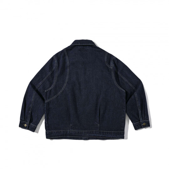 Unisex Kastenförmige Denim-Workerjacke mit übergroßen aufgesetzten Rundtaschen Shop Nory