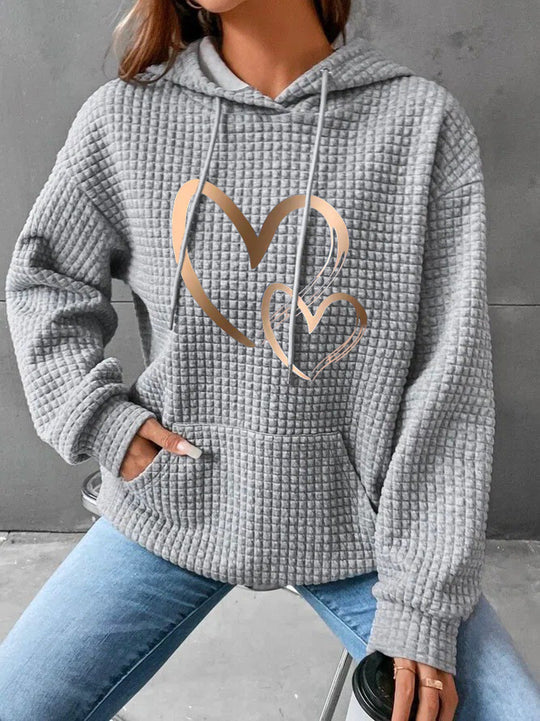 Damen Kapuzenpullover mit Waffelstruktur, Kängurutasche und Metallic-Herzprint Shop Nory