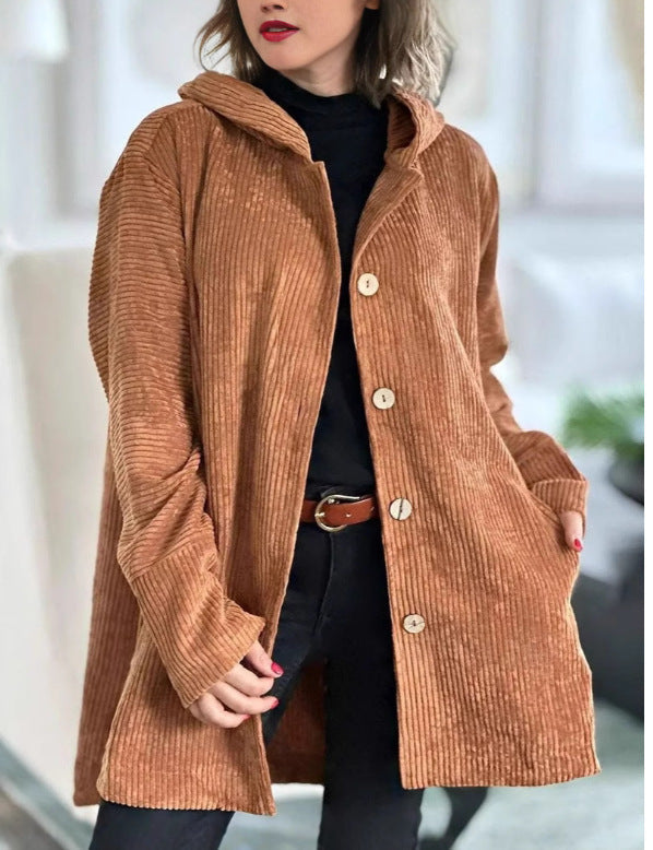 Damen Kapuzenjacke aus Kordstoff mit Knopfverschluss