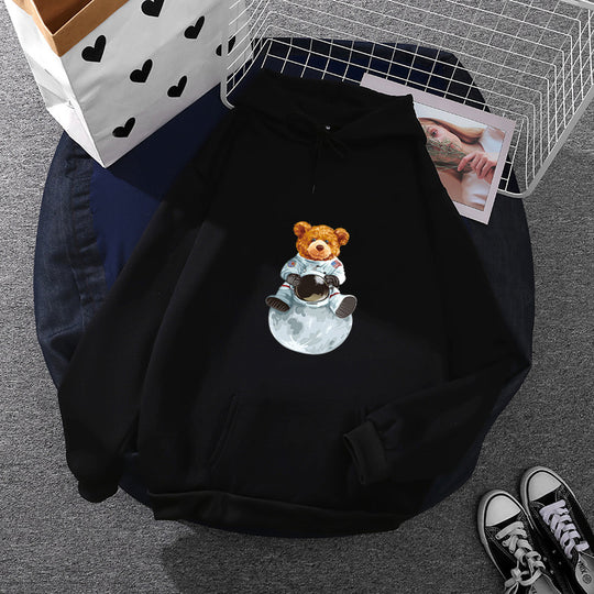 Damen nan weicher Oversize-Kapuzenpullover mit kawaii Pilzfrosch-Print, Kängurutasche und gerippten Bündchen Shop Nory