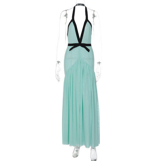Damen Maxikleid mit tiefem V-Ausschnitt und innovativer Raffung