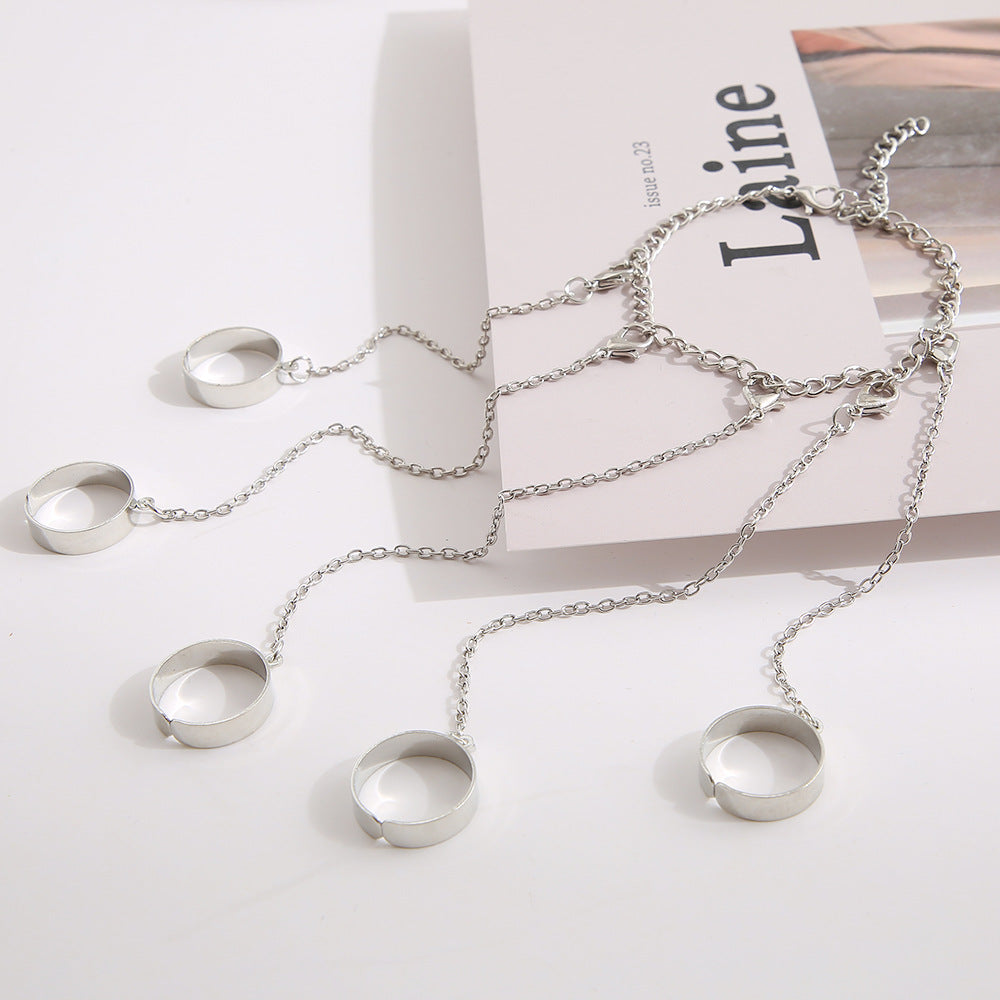 Damen Ring-Set mit verbundenen Kettenanhängern und Blattmotiven Shop Nory