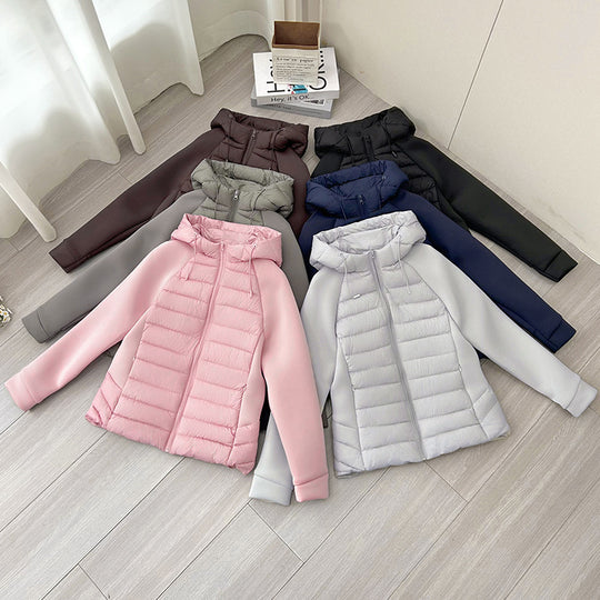 Damen nan gesteppte Hybridjacke mit Kapuze, Softshell-Ärmeln und leichter Thermoisolierung Shop Nory