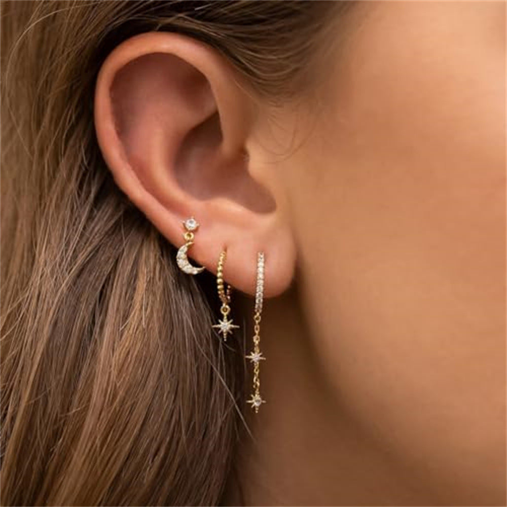 Damen Ohrring-Set mit funkelnden Mond- und Sternmotiven Shop Nory