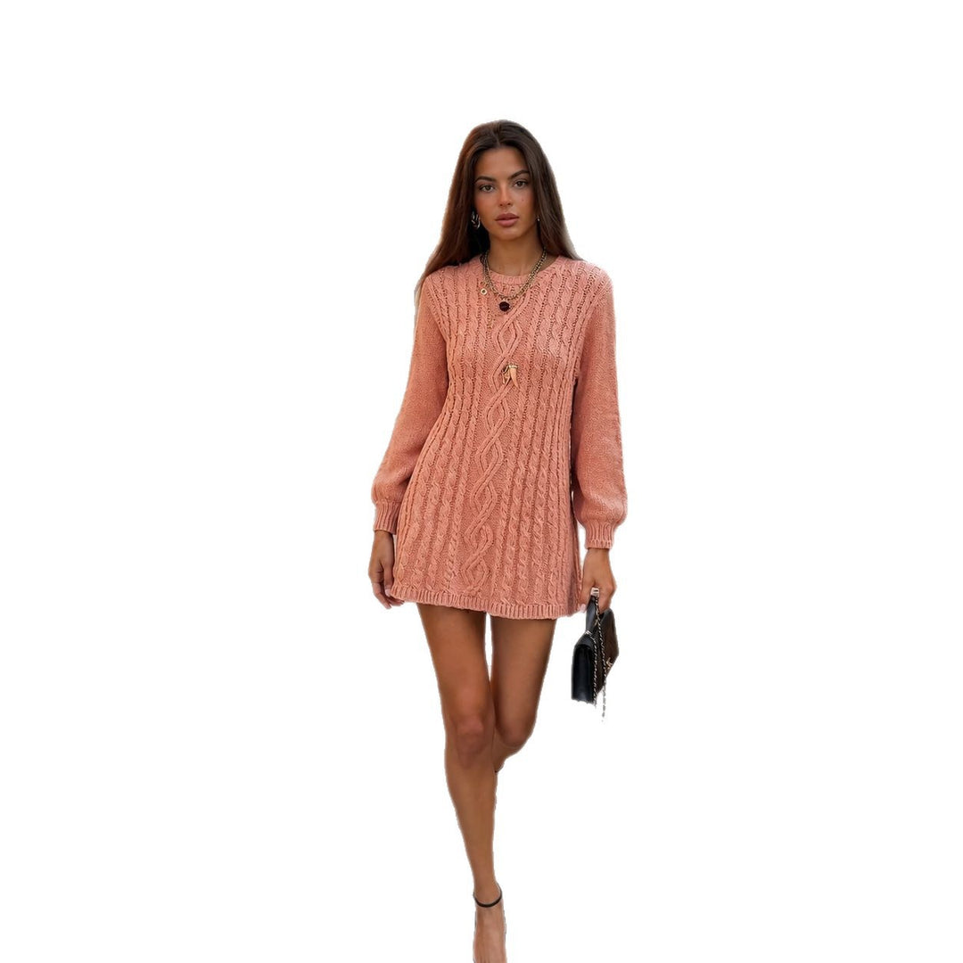 Damen Strickkleid mit Zopfmuster und Ballonärmeln Shop Nory