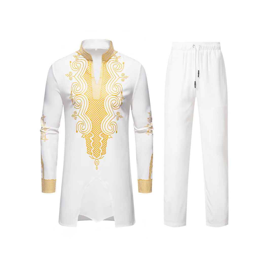 Herren Traditionelles besticktes Tunika‑Set mit Mandarinkragen und elastischer Hose Shop Nory