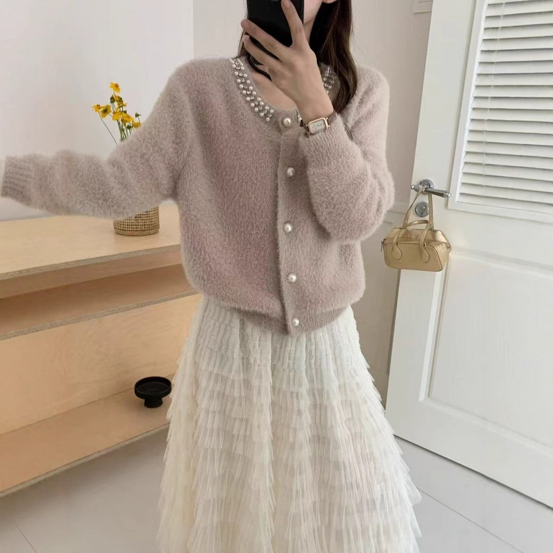 Damen Kuschelige Cardigan mit Perlen-Dekor Shop Nory