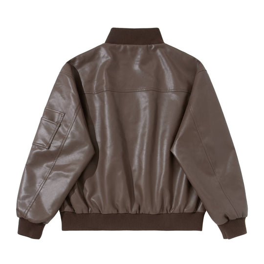 Herren Kunstleder-Bomberjacke im Boxy-Cut mit hohem Rippenkragen und Ärmel-Utilitytasche Shop Nory