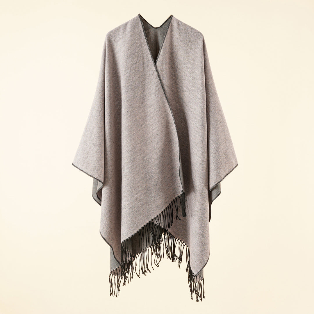 Damen Großer Ruana‑Poncho aus feinem Wollmix mit Fransen und offenem Fall Shop Nory