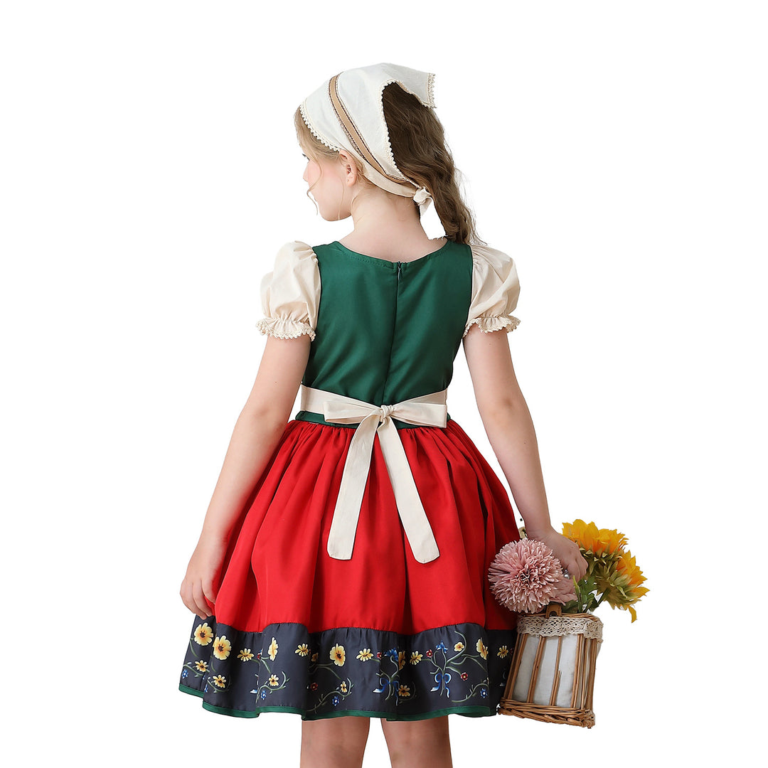 Damen nan traditionelles Kinderdirndl Kleid mit dekorativer Schnürung Schürze und Spitzenkopftuch Shop Nory