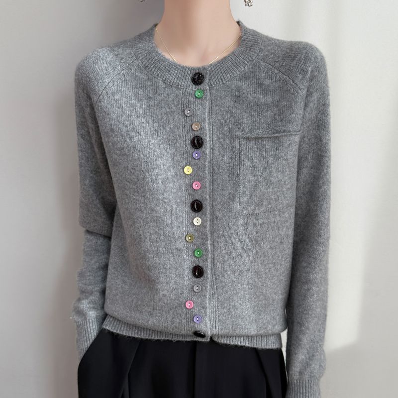 Damen Modischer Strickcardigan mit bunten Knöpfen Shop Nory