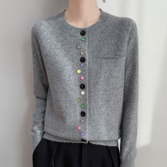 Damen Modischer Strickcardigan mit bunten Knöpfen Shop Nory