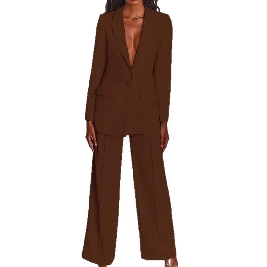Damen nan taillierter Hosenanzug mit tiefem Revers, Ein-Knopf-Verschluss und Palazzo-Hose Shop Nory