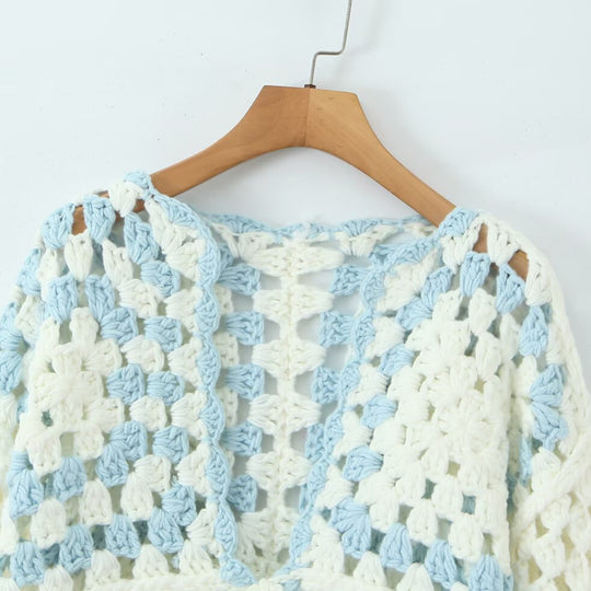 Damen Gehäkelte Granny‑Square Cardigan mit weitem Ärmel und Bindegürtel Shop Nory