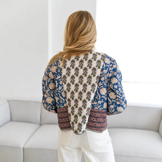 Damen Gesteppte Kurzjacke im Boho‑Patchwork‑Stil mit offenem Vorderteil Shop Nory