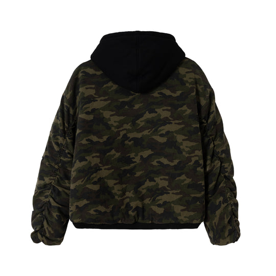 Herren Camouflage Utility-Bomberjacke mit Kapuze, Distressed‑Details und Hakenverschluss Shop Nory
