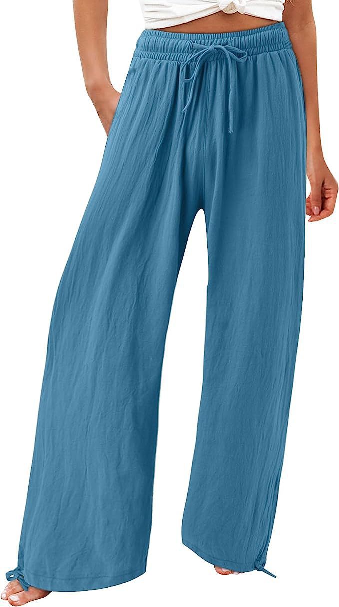 Damen lässige weit geschnittene Sommerhose mit elastischem Bund und praktischen Seitentaschen