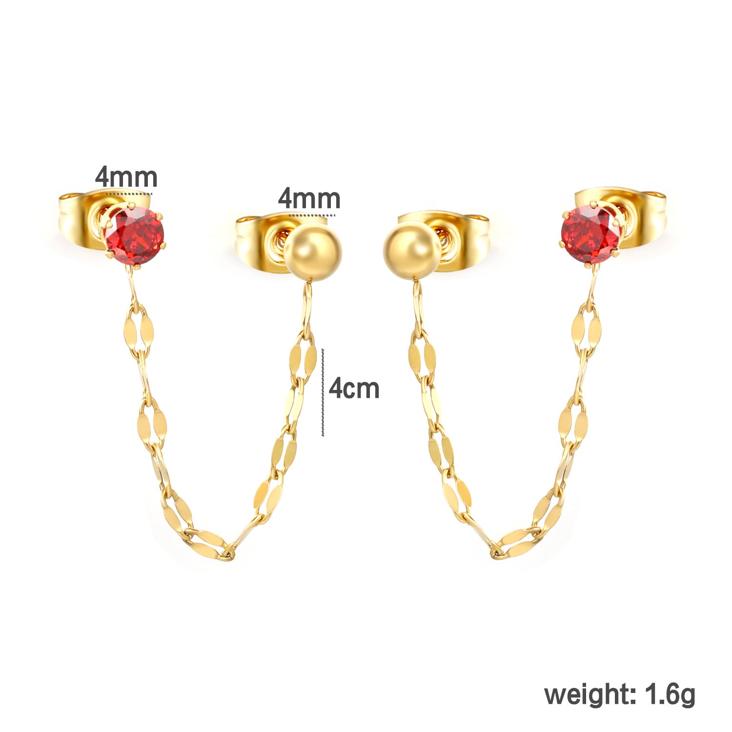 Damen Ohrstecker im Herz-Design mit goldenen Akzenten und Kettenverbindung Shop Nory