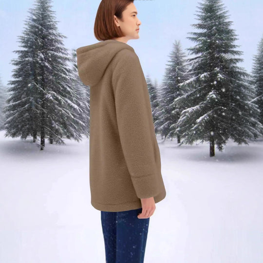Damen Teddy-Fleece-Mantel mit Kapuze, durchgehendem Reißverschluss und aufgesetzten Taschen Shop Nory