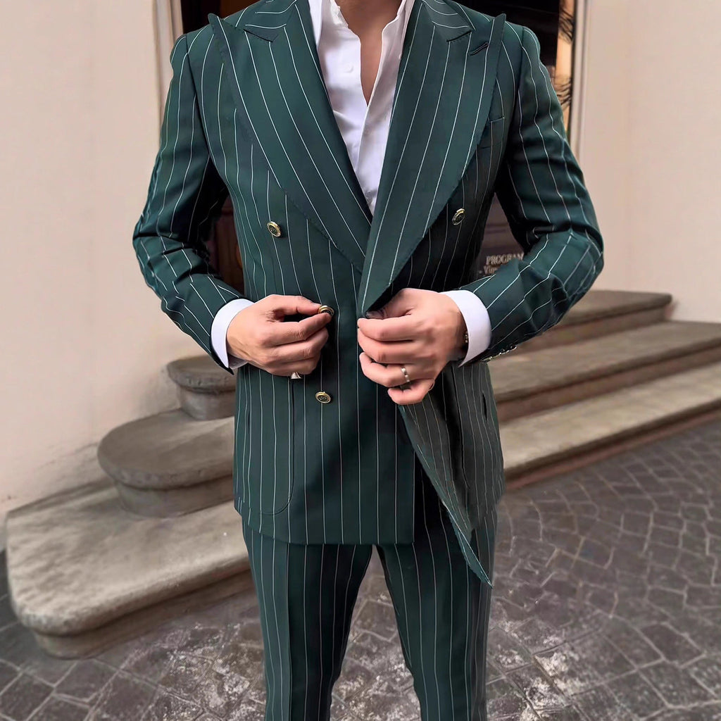 Herren elegante Anzug mit doppelter Knopfreihe und modischen Streifen Shopnory