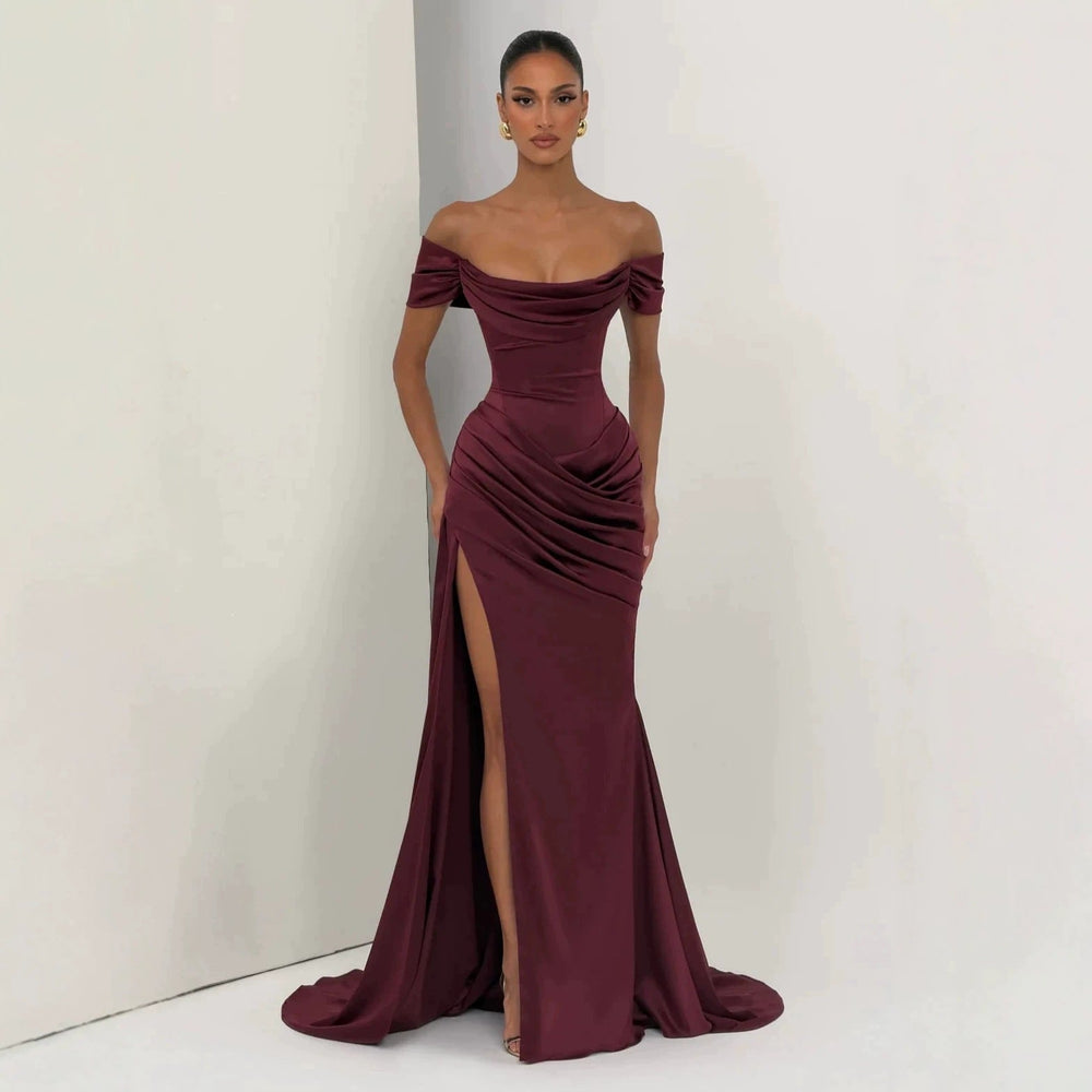 Damen Elegantes Off-Shoulder-Maxikleid mit seitlichem Schlitz