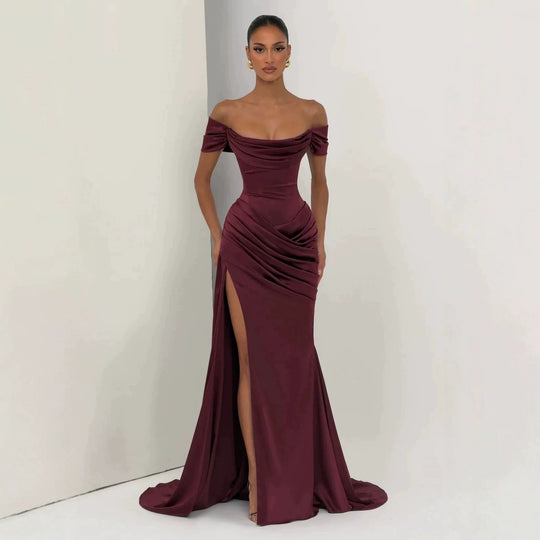 Damen Elegantes Off-Shoulder-Maxikleid mit seitlichem Schlitz