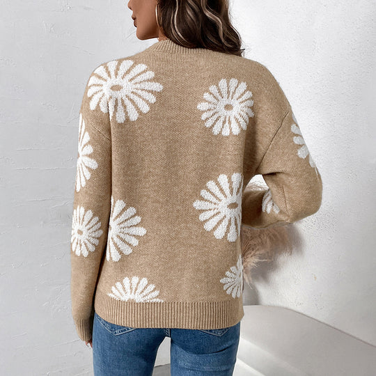 Damen Strickpullover mit Blumenintarsien, Rundhalsausschnitt und relaxed Fit Shop Nory