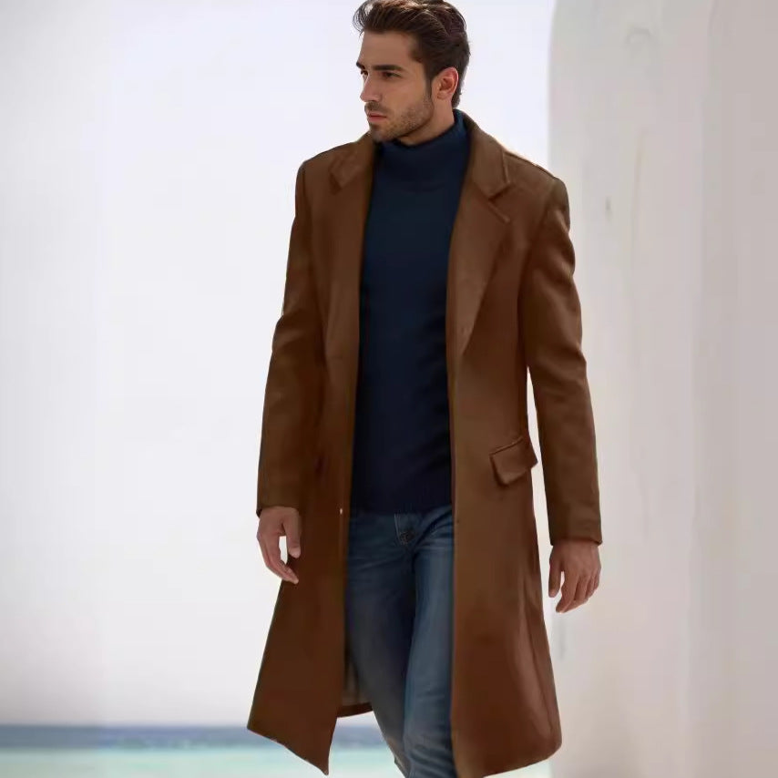 Herren Eleganter langer Wollmixmantel mit schlanker Silhouette und klassischem Revers Shop Nory