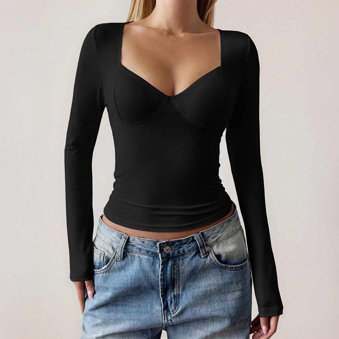 Damen nan figurbetontes Langarm-Top mit integrierten Bügelcups, quadratischem Ausschnitt und Sculpting-Effekt Shop Nory
