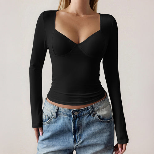 Damen nan figurbetontes Langarm-Top mit integrierten Bügelcups, quadratischem Ausschnitt und Sculpting-Effekt Shop Nory