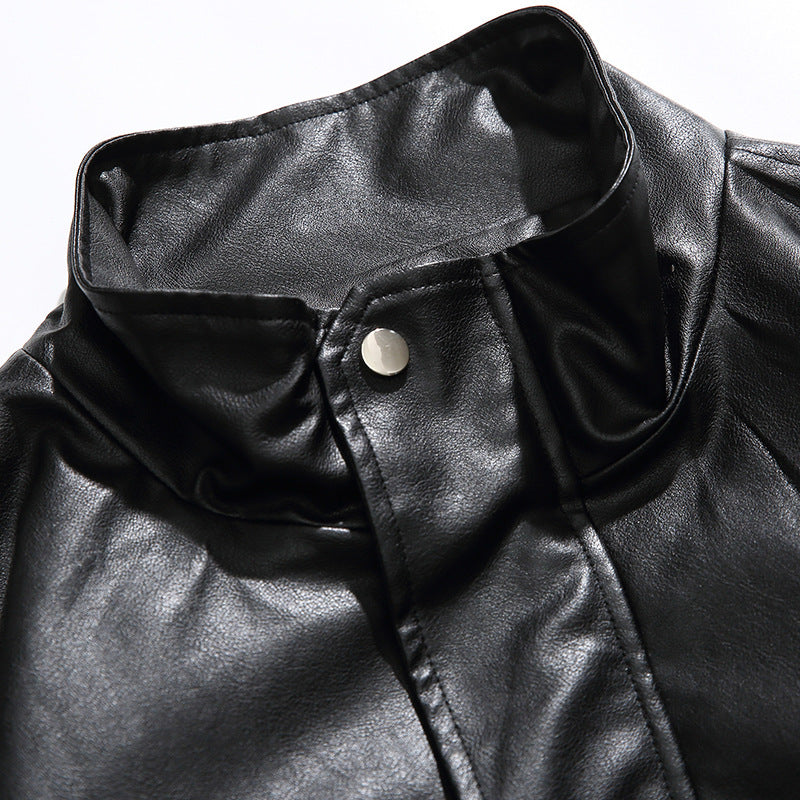 Herren Boxy Kunstleder-Blousonjacke mit Stehkragen Druckknopfblende und elastischem Saum Shop Nory
