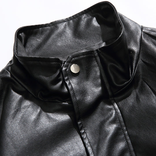 Herren Boxy Kunstleder-Blousonjacke mit Stehkragen Druckknopfblende und elastischem Saum Shop Nory