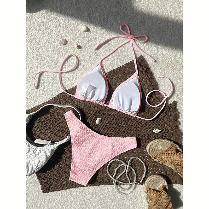 Damen Triangel-Bikini mit verstellbaren Trägern und strukturierter Textur Shopnory