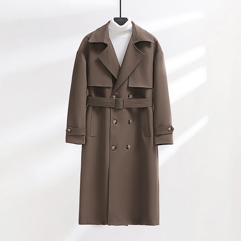 Herren Langer Doppelreihiger Trenchcoat mit Taillengürtel und Oversize‑Schalkragen Shop Nory