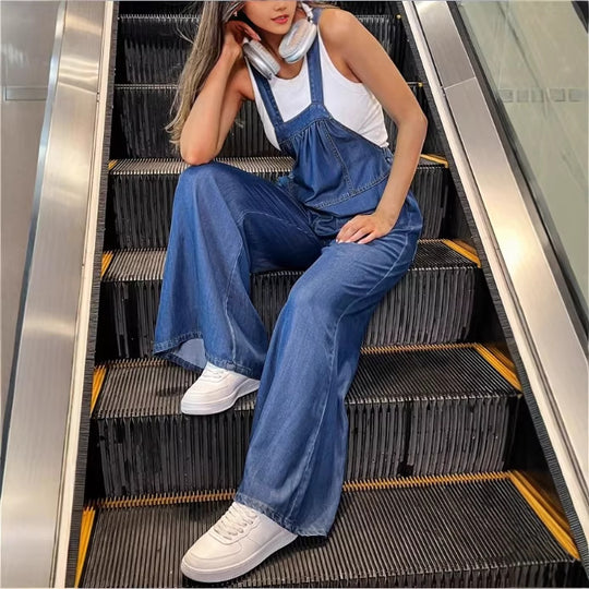 Damen Latzhose im Wide‑Leg-Design mit weiter Beinweite, verstellbaren Trägern und funktionalen Taschen Shop Nory