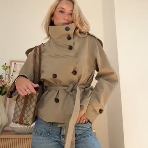 Damen Modische Trenchjacke mit tailliertem Schnitt und praktischen Taschen ShopNory