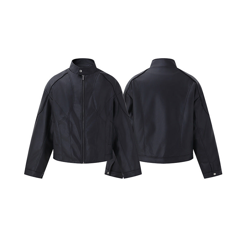 Herren Kurzboxy Mock‑Lederjacke mit geometrischer Nahtführung Shop Nory