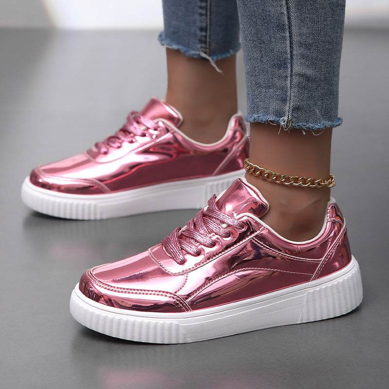 Damen Trendige und modische Sneakers mit glänzendem Obermaterial Shopnory