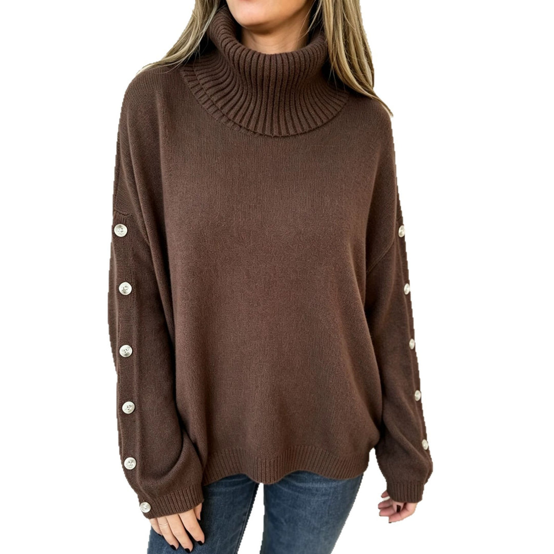 Damen Oversized Rollkragenpullover mit Ärmel-Knopfleiste Shop Nory