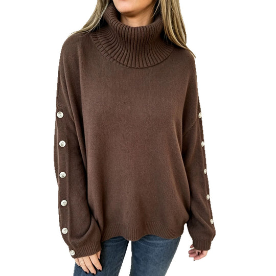 Damen Oversized Rollkragenpullover mit Ärmel-Knopfleiste Shop Nory