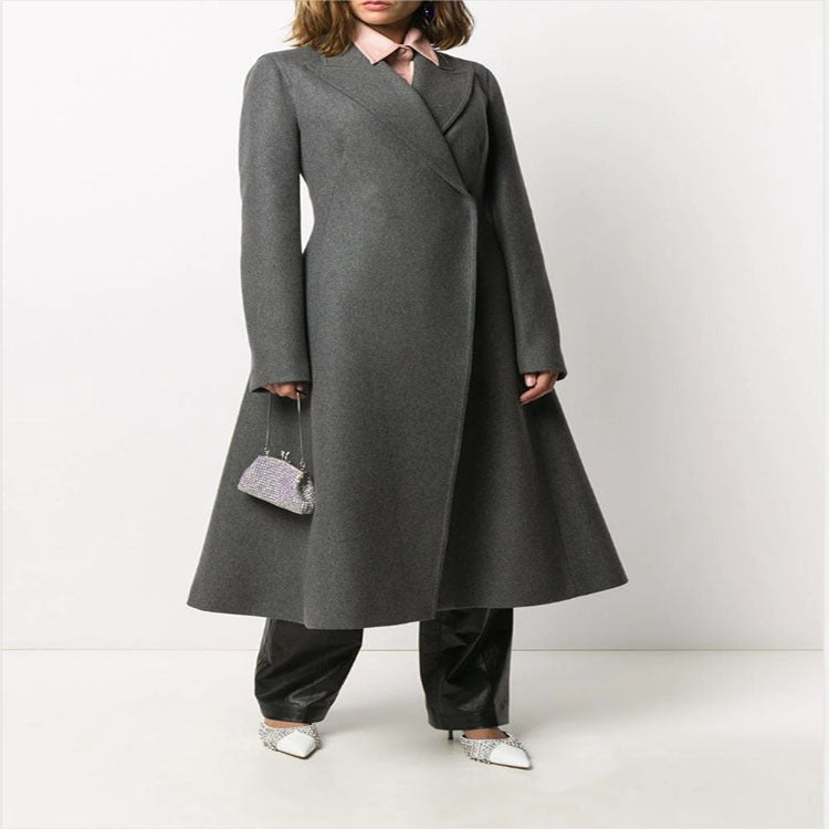 Damen Taillierter A-Linien Mantel mit asymmetrischer Einreihe und schwingendem Rock Shop Nory