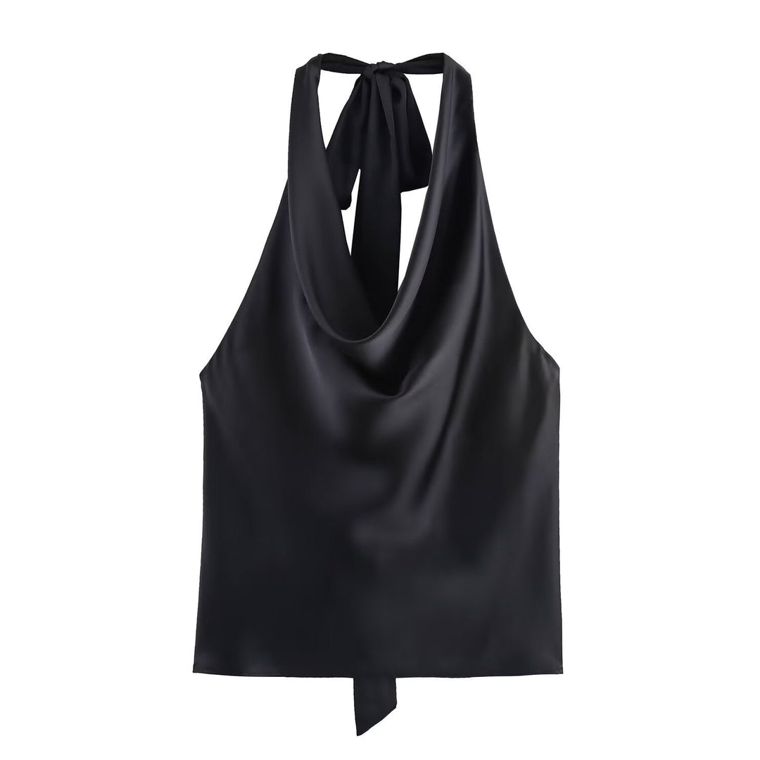 Damen Edles Haltertop mit fließendem Schnitt und eleganter Rückenbinde Shopnory