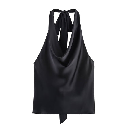 Damen Edles Haltertop mit fließendem Schnitt und eleganter Rückenbinde Shopnory