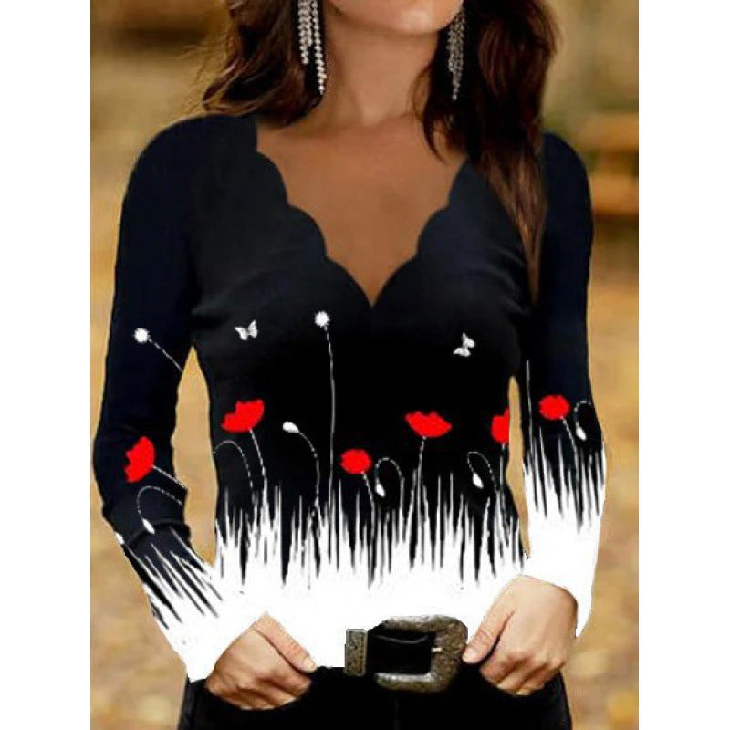 Damen Glitzer-Intarsien Langarmshirt mit V-Ausschnitt und Schmuckstein-Effekt Shop Nory