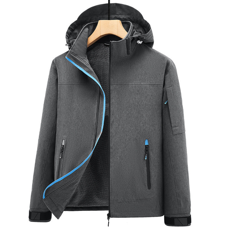 Herren Atmungsaktive Softshell-Outdoorjacke mit Kapuze, verschweißten Reißnähten und Ärmel-Tasche Shop Nory