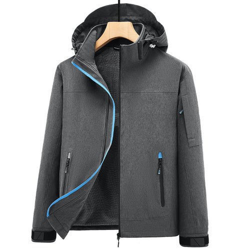 Herren Atmungsaktive Softshell-Outdoorjacke mit Kapuze, verschweißten Reißnähten und Ärmel-Tasche Shop Nory