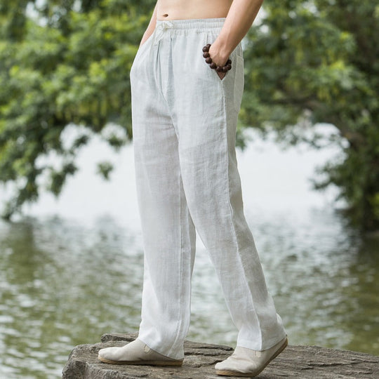 Herren lässige Leinenhose mit elastischem Bund und praktischen Seitentaschen