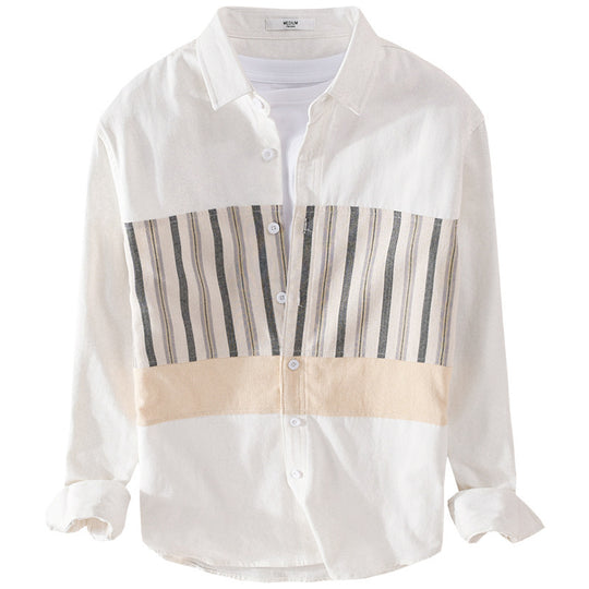 Herren Leichtes Baumwoll-Overshirt mit eingewebten Streifenpanelen und Kentkragen Shop Nory